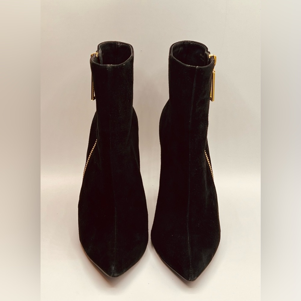 KAT MACONIE Black Suede Boots  With Funky Gold Accent On 4”Heels US6 EU37 - Picture 3 of 12